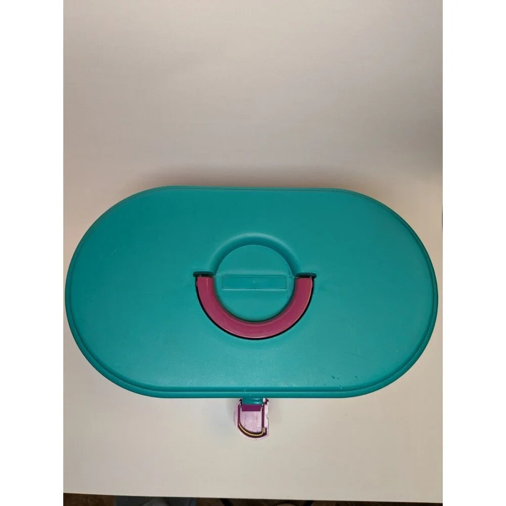 Vintage Caboodles Makeup Case Teal Purple Pink Mirror 3 Tier Organizer Girl 2640